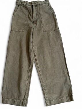 Women's Olive Green Cropped Wide-Leg Jeans